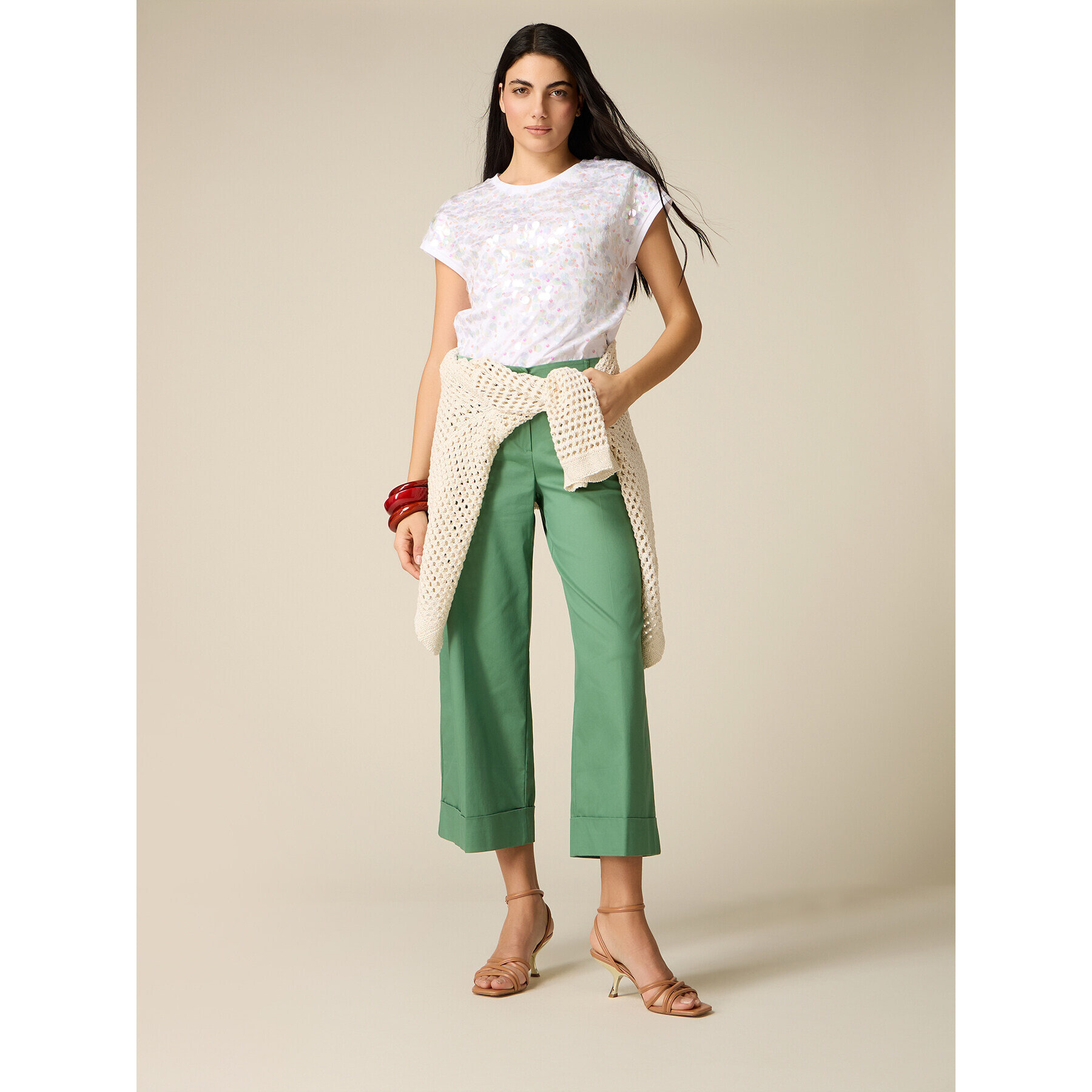 Oltre - Pantaloni cropped misto cotone - Verde