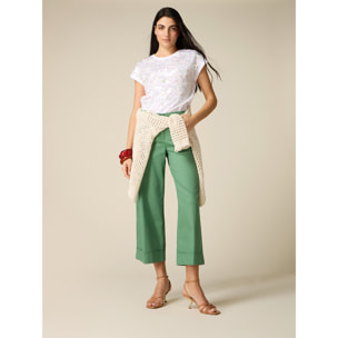 Oltre - Pantaloni cropped misto cotone - Verde