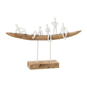 J-Line décoration Personnage Sur Banc - bois/métal - blanc/naturel - small