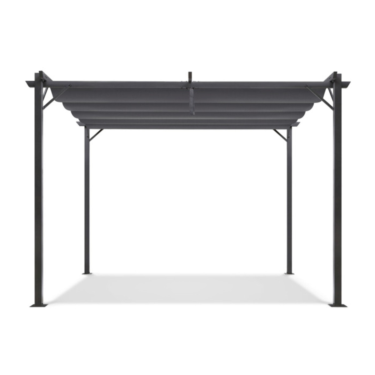 Pergola Marina en acier et toit rétractable gris 3x4m - Structure gris anthracite, toile et stores gris anthracite