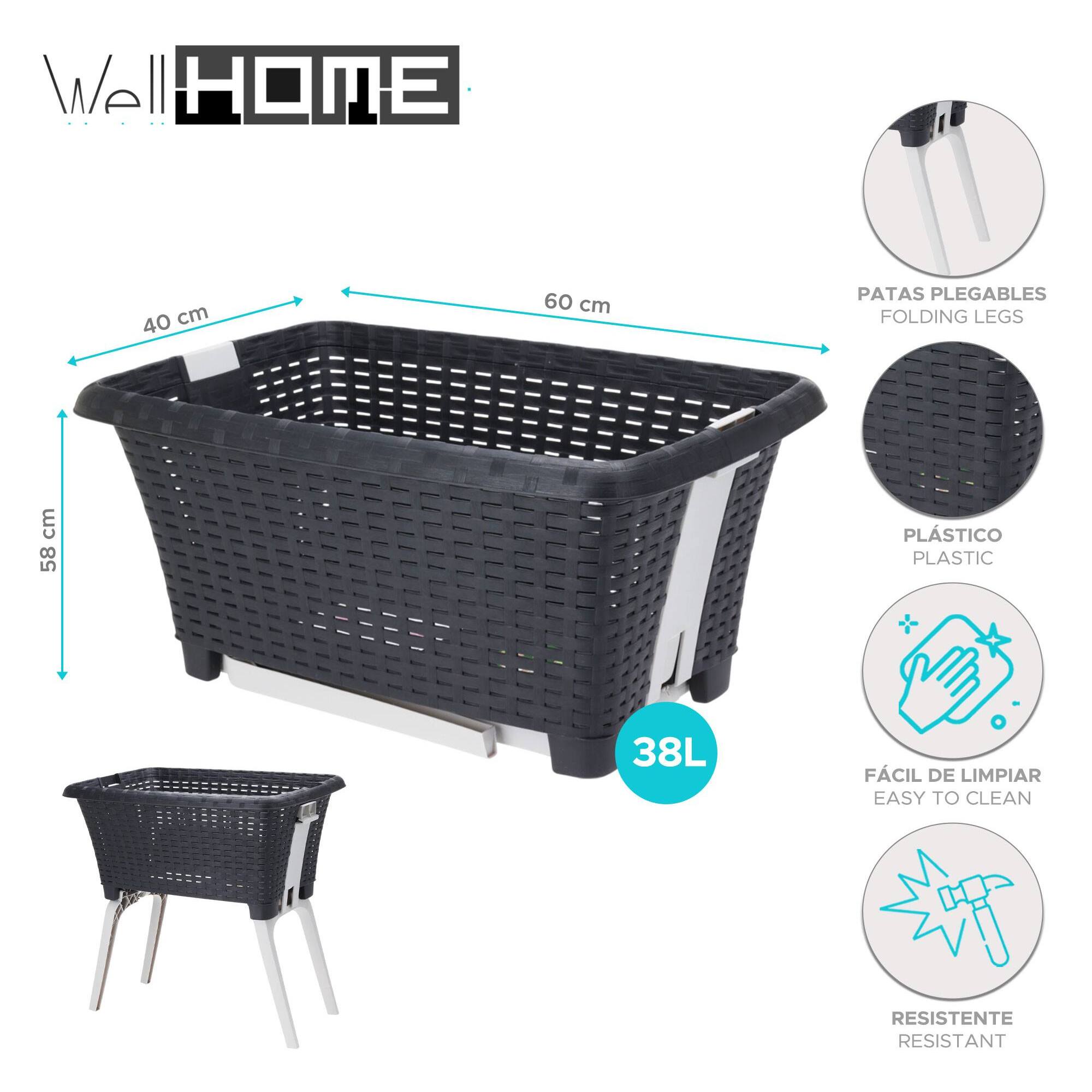 Well home cesto de lavandería para ropa con patas de 38l en color antracita