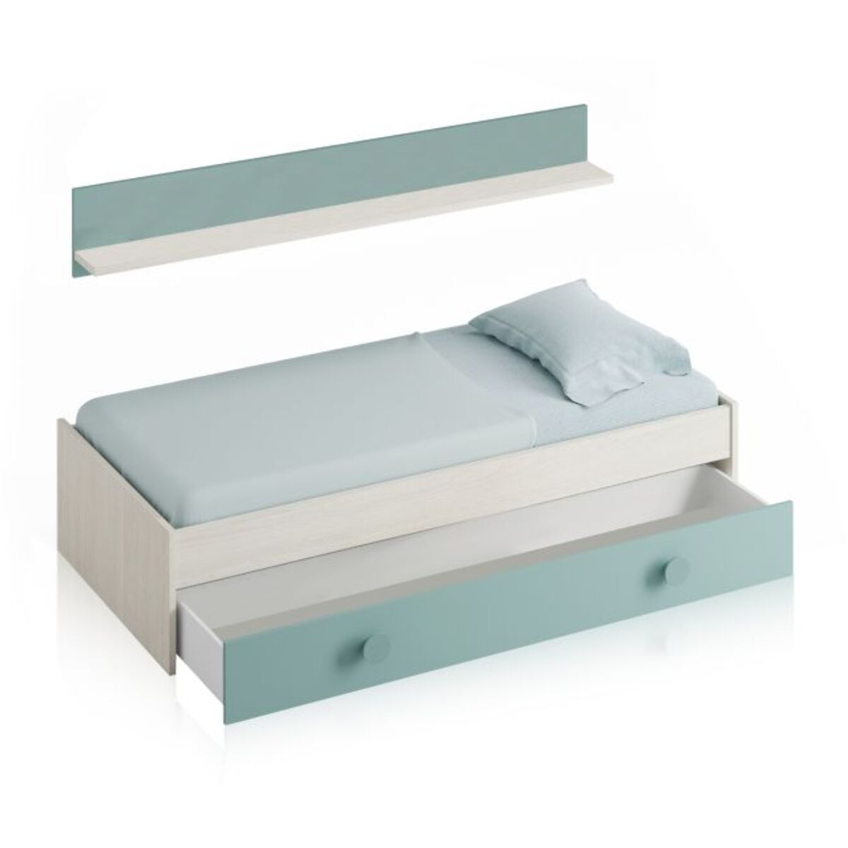 Cama doble juvenil Yuki Blanco Alpes - Verde Acqua