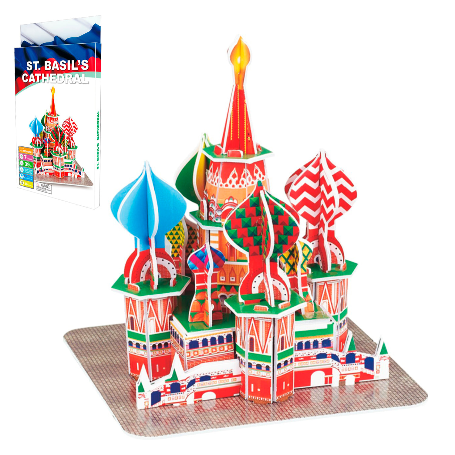 Puzle 3D de cartón de la Catedral de San Basilio situada en Moscú. 39 piezas.
