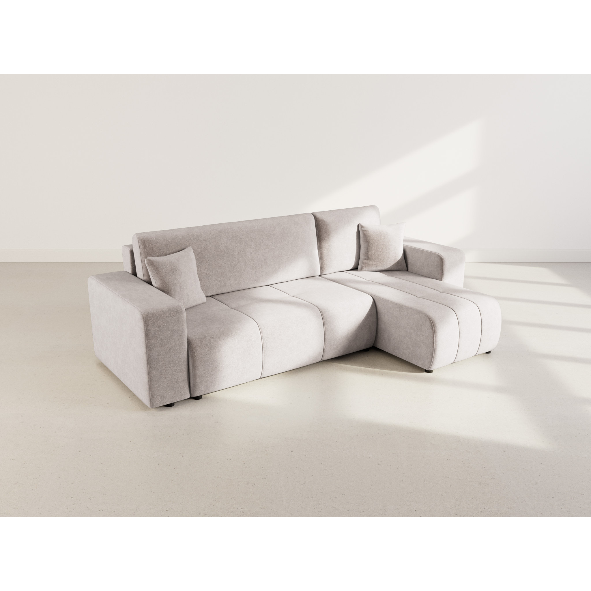 Nicole - canapé d'angle réversible 4 places convertible avec coffre en tissu - Gris clair