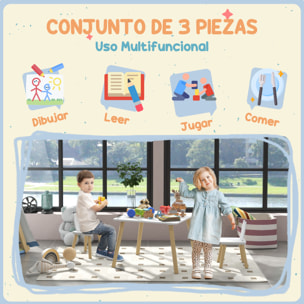 Juego de Mesa y 2 Sillas Infantiles Mesa Infantil con Sillas Respaldos con Orejas de Conejo Mesa Infantil para Guardería Sala de Juegos Blanco