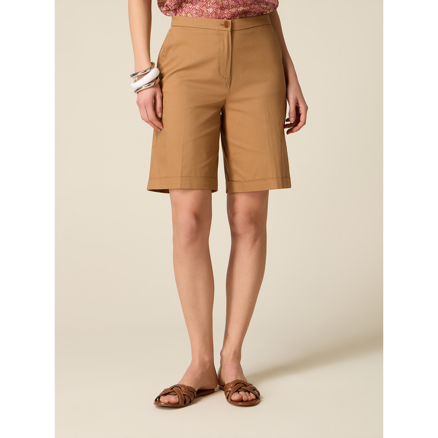 Oltre - Bermuda misto cotone con risvolto - Beige