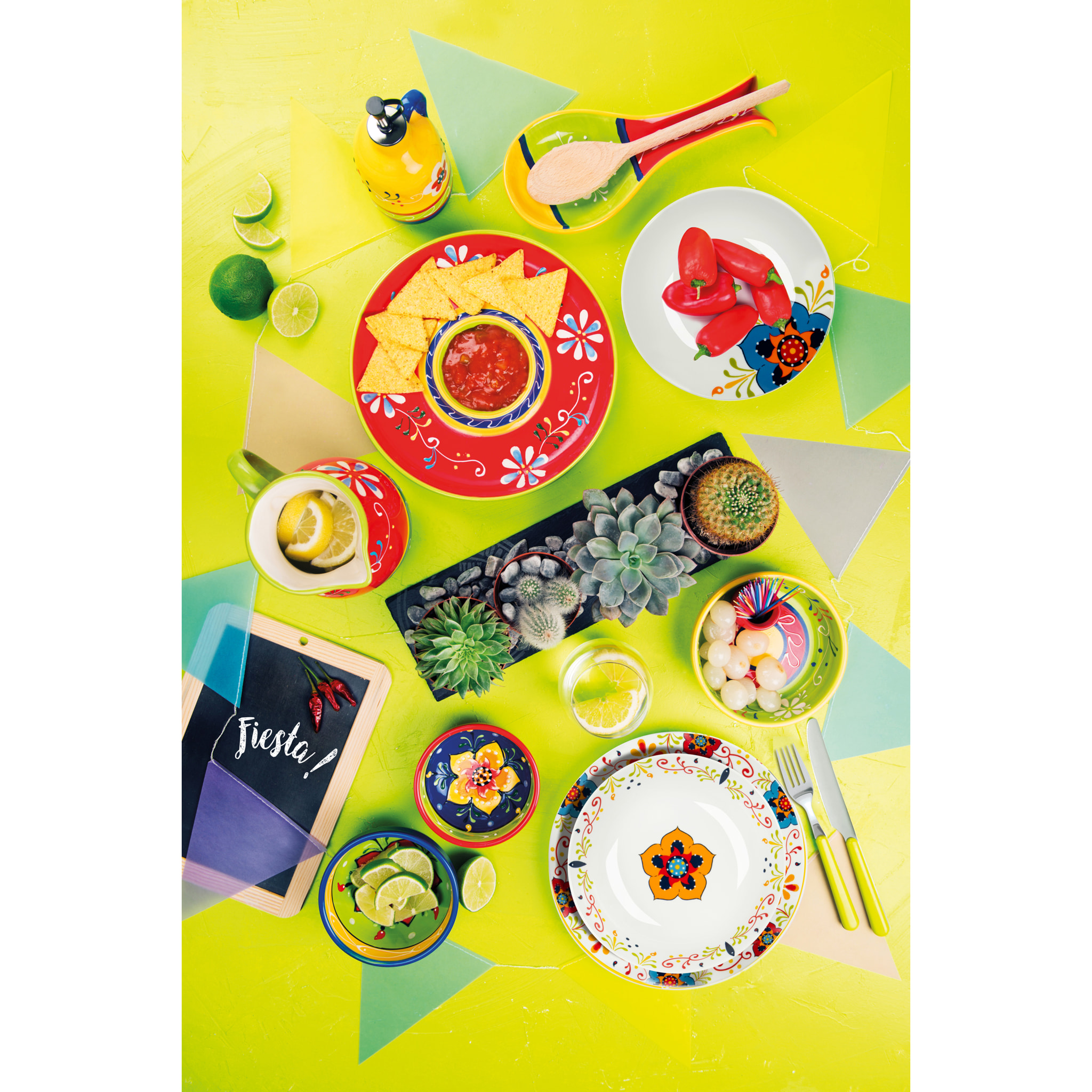 Piatto Chip & Dip in ceramica Excelsa – Tex Mex, Multicolore