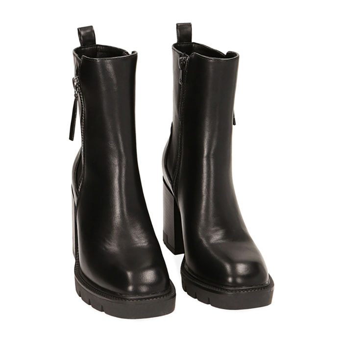 Botines de mujer negros con cremallera, tacón de 8,9 cm