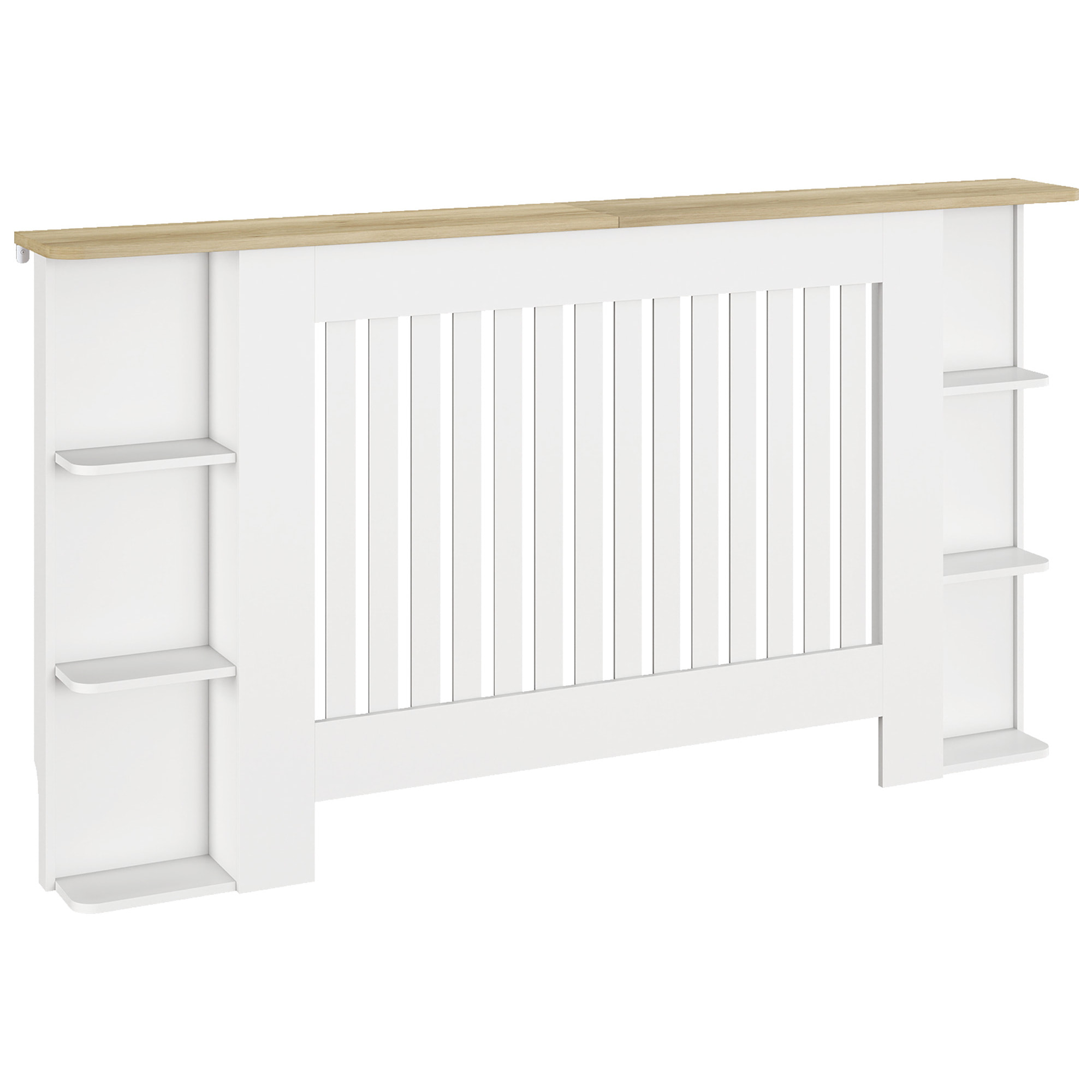 Cubre Radiadores con Estantes, Cubreradiador de MDF, Cubierta para Radiador, Diseño Moderno de Listones, para Salón, Dormitorio, 152x19x83 cm, Blanco