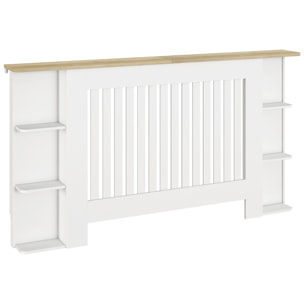 Cubre Radiadores con Estantes, Cubreradiador de MDF, Cubierta para Radiador, Diseño Moderno de Listones, para Salón, Dormitorio, 152x19x83 cm, Blanco