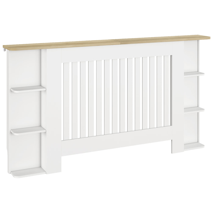 Cubre Radiadores con Estantes, Cubreradiador de MDF, Cubierta para Radiador, Diseño Moderno de Listones, para Salón, Dormitorio, 152x19x83 cm, Blanco