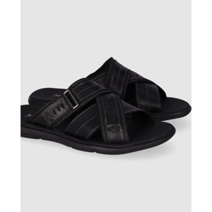 Sandalias de Piel - Negro - Tacón: Bajo