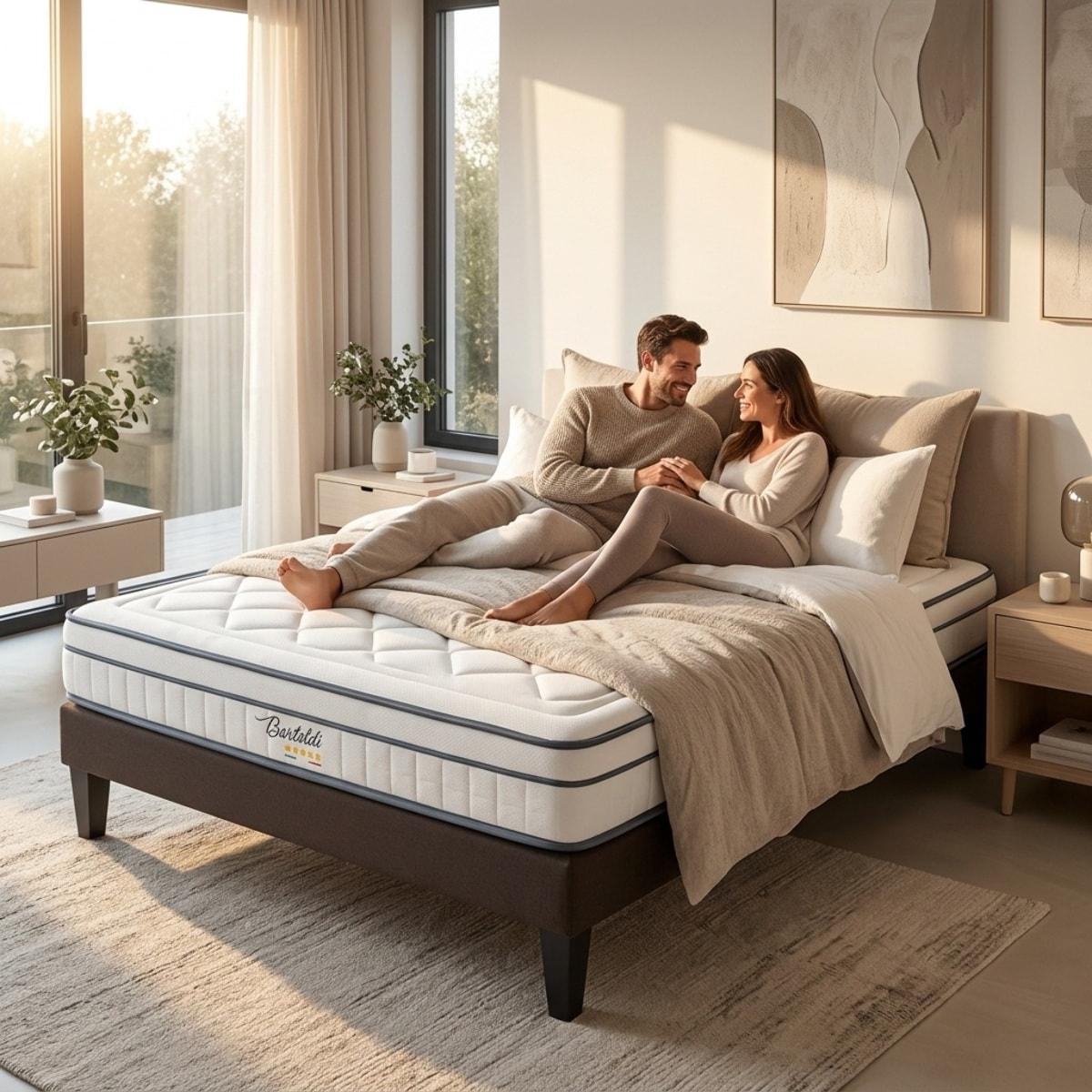 Ensemble Matelas Hybride Bartoldi & Sommier KIT15, 22 cm, Ressorts Ensachés & Mémoire de Forme, technologie Tri-Lattes, Soutien Ferme