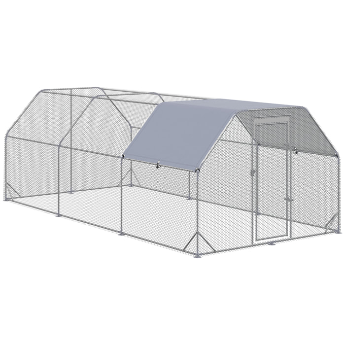 Gallinero para Exterior Grande de Acero Galvanizado 280x570x195 cm Jaula de Aves de 3 Habitaciones Cubierta de Tela Oxford Resistente a los Rayos UV e Impermeable para Patio Plata