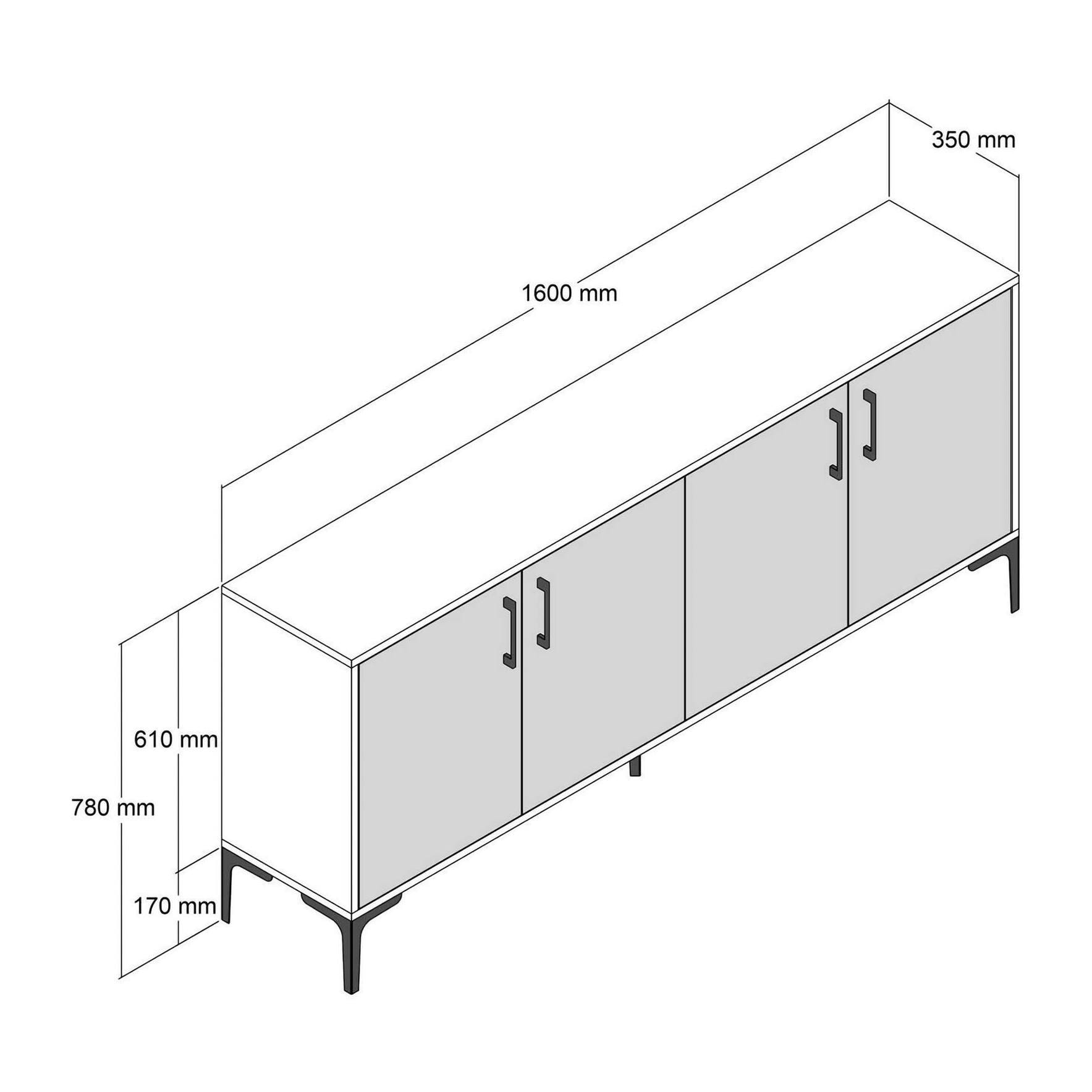 Credenza Daltobell, Buffet da soggiorno, Madia da salotto, Dispensa da cucina, 160x35h78 cm, Noce e Bianco