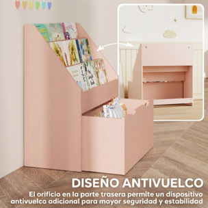 Estantería de Juguetes con 3 Compartimentos, Librería Infantil, Caja de Juguetes Móvil, Cajón con Ruedas, Multifuncioanl, para Dormitorio, Guardería, Sala de Juegos, Rosa