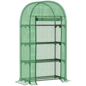 Invernadero de Jardín con 4 Estantes Metálicos Puerta Enrollable y Cubierta de PE Vivero Casero de Terraza para Cultivo Plantas Flores Macetas 80x49x160 cm Verde