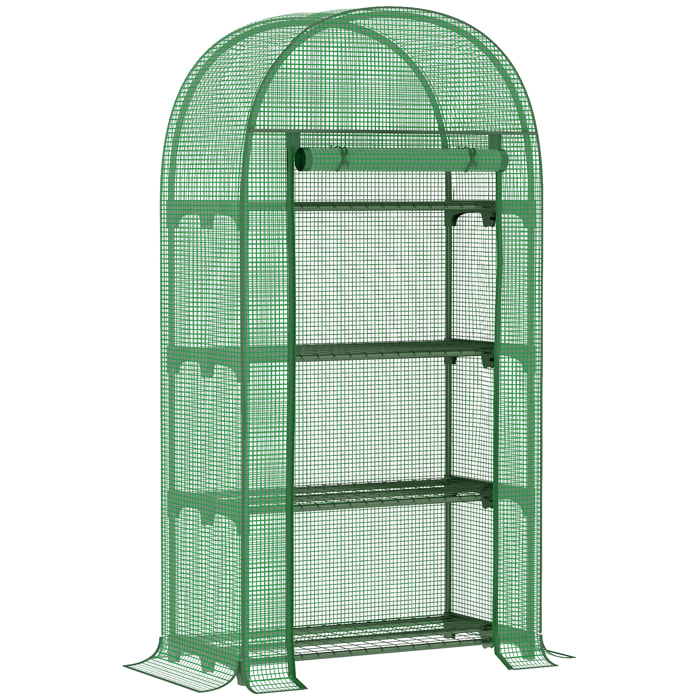 Invernadero de Jardín con 4 Estantes Metálicos Puerta Enrollable y Cubierta de PE Vivero Casero de Terraza para Cultivo Plantas Flores Macetas 80x49x160 cm Verde