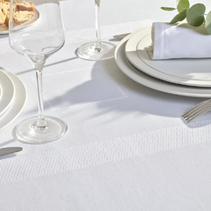 Nappe anti tache pur coton motif jacquard Signature blanc