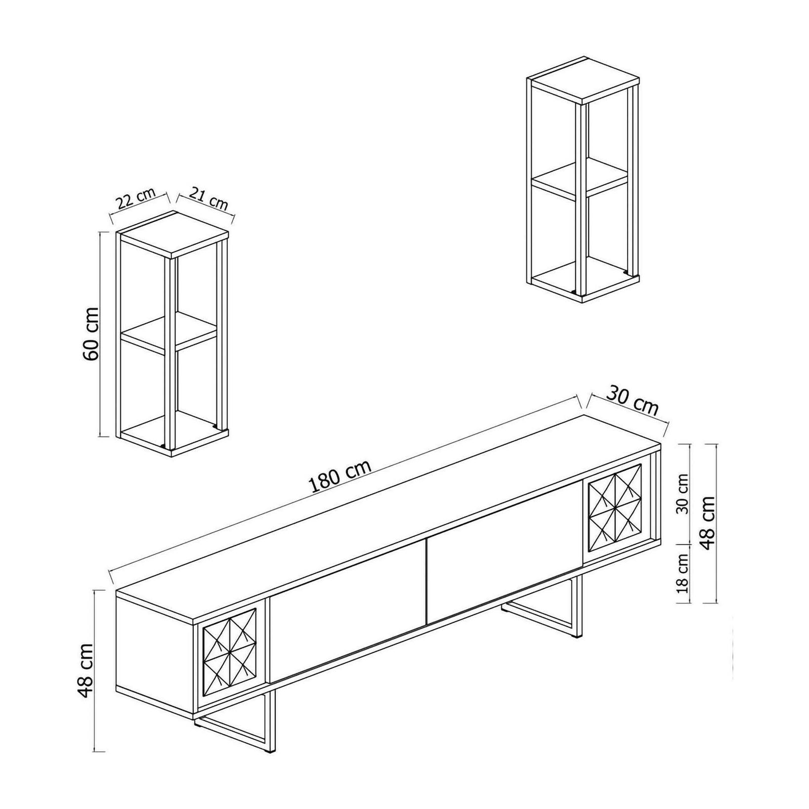 Mobile porta TV Dfantin, Credenza da soggiorno, Armadio basso per TV, Base parete attrezzata, 180x30h48 cm, Antracite e Nero