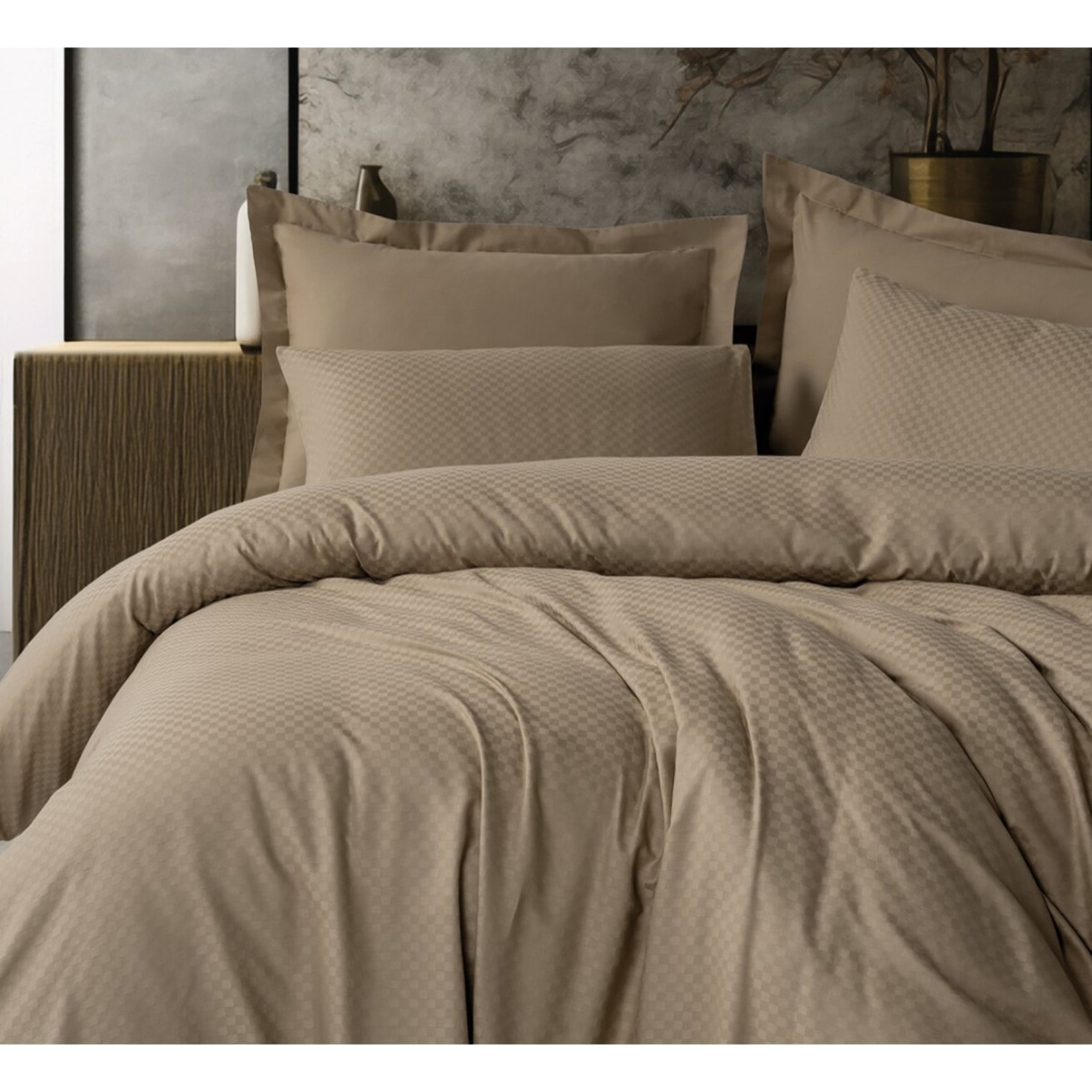 Parure housse de couette et taie(s) d'oreiller coton uni jacquard