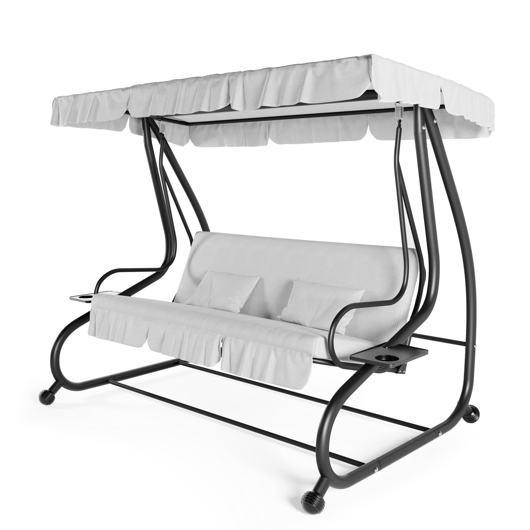 Dondolo 3 Posti Reclinabile Tettuccio Parasole Regolabile Cuscini Imbottiti Diventa Letto Struttura Robusta In Acciaio 200 x 120 x 160 cm Grigio