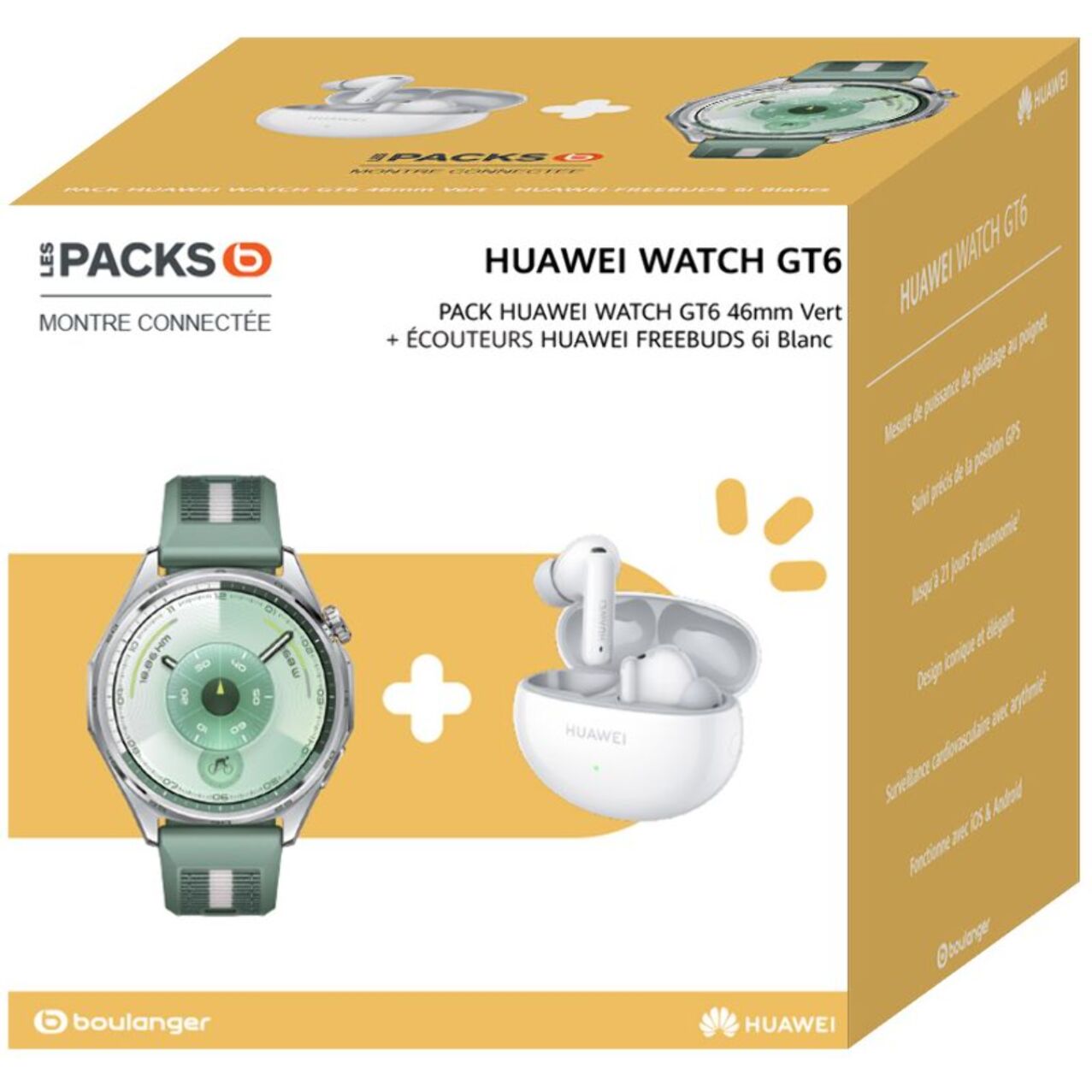Montre connectée HUAWEI Pack Watch GT6 46mm Vert+FreeBuds6I Blanc