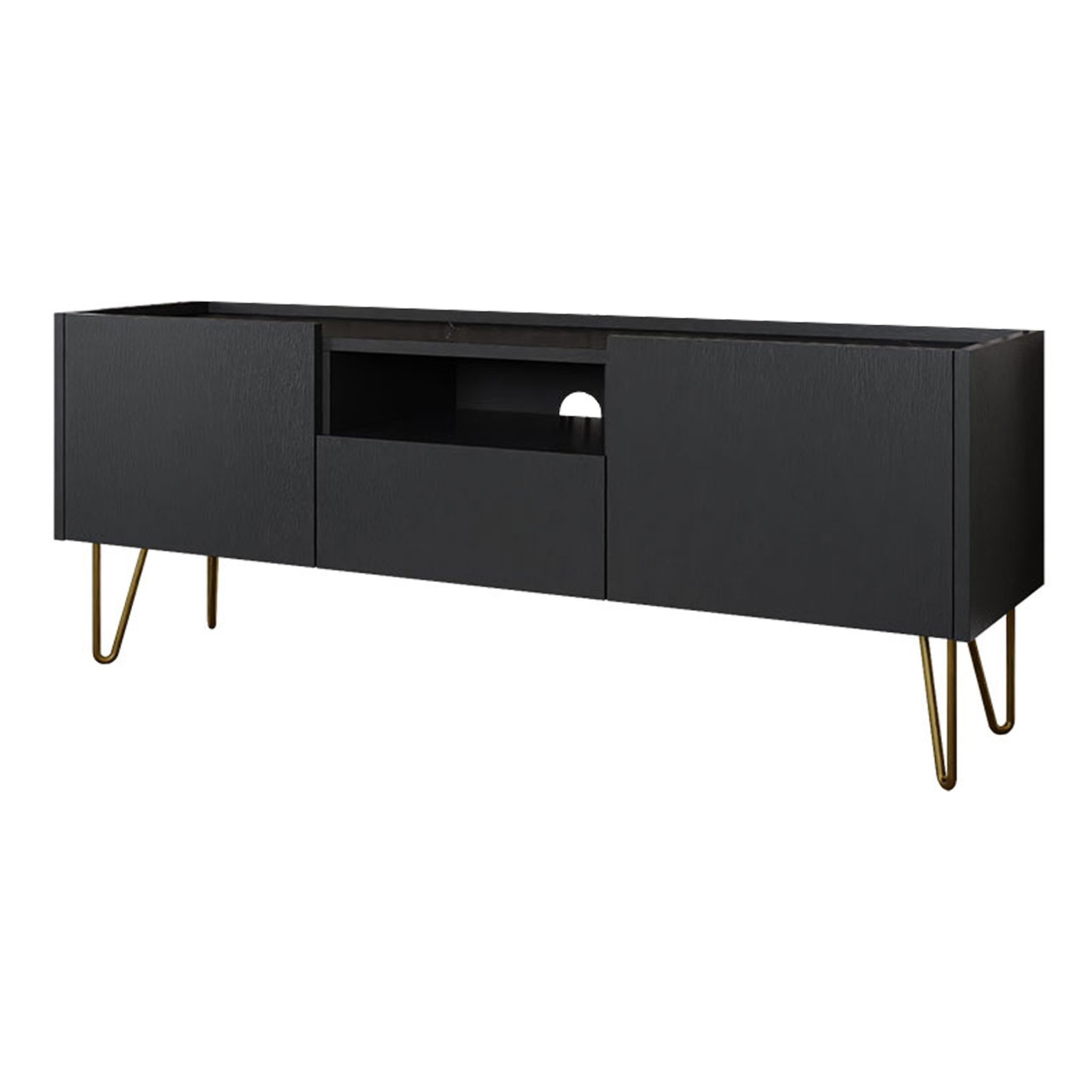 Cali - meuble TV - effet marbre - 144 cm - Noir / Doré