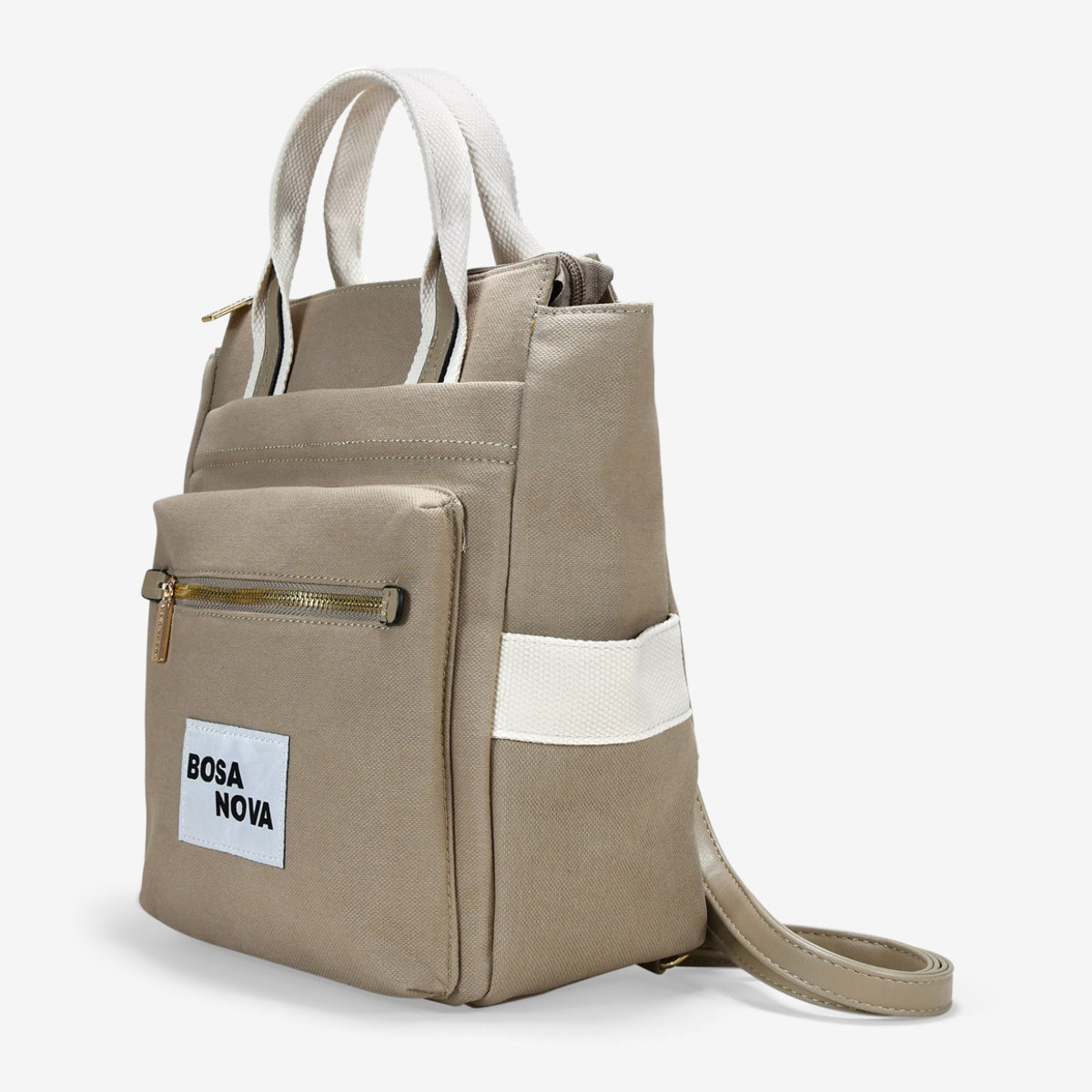 Mochila de canvas taupe con bolsillos
