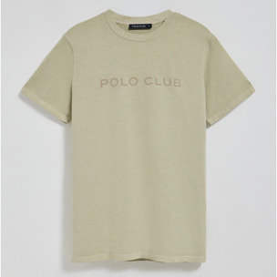 Camiseta Apolo garment dyed color piedra con logo Polo Club aterciopelado