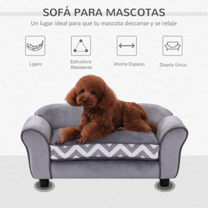 Sofá para Mascotas de Madera PVC Espuma 73,5x41x33cm Gris