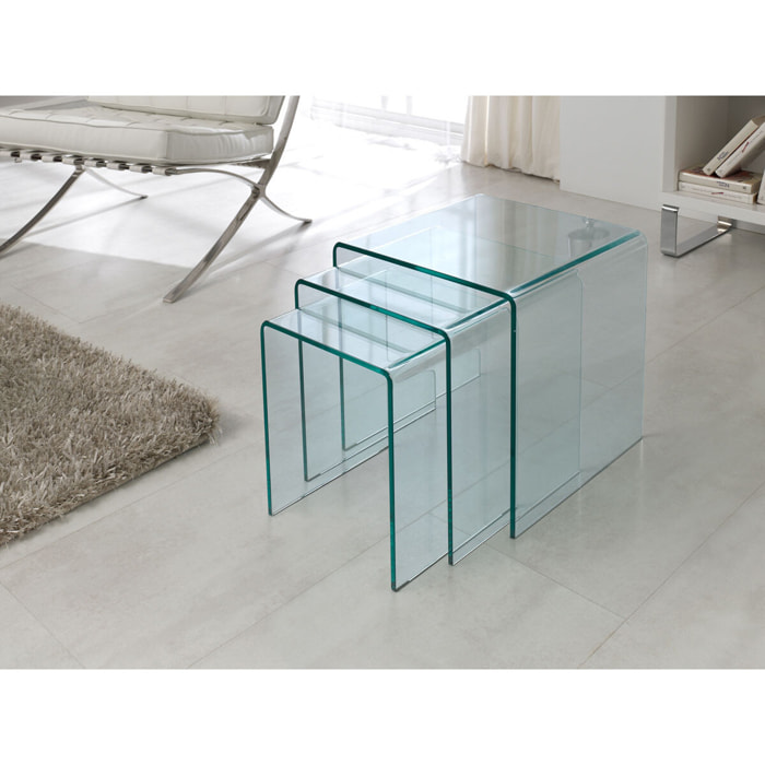 Lot de 3 tables basses "Irène" - 42 x 42 x 42 cm - Transparent