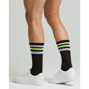 Calza tennis Crew cotone con righe fluo