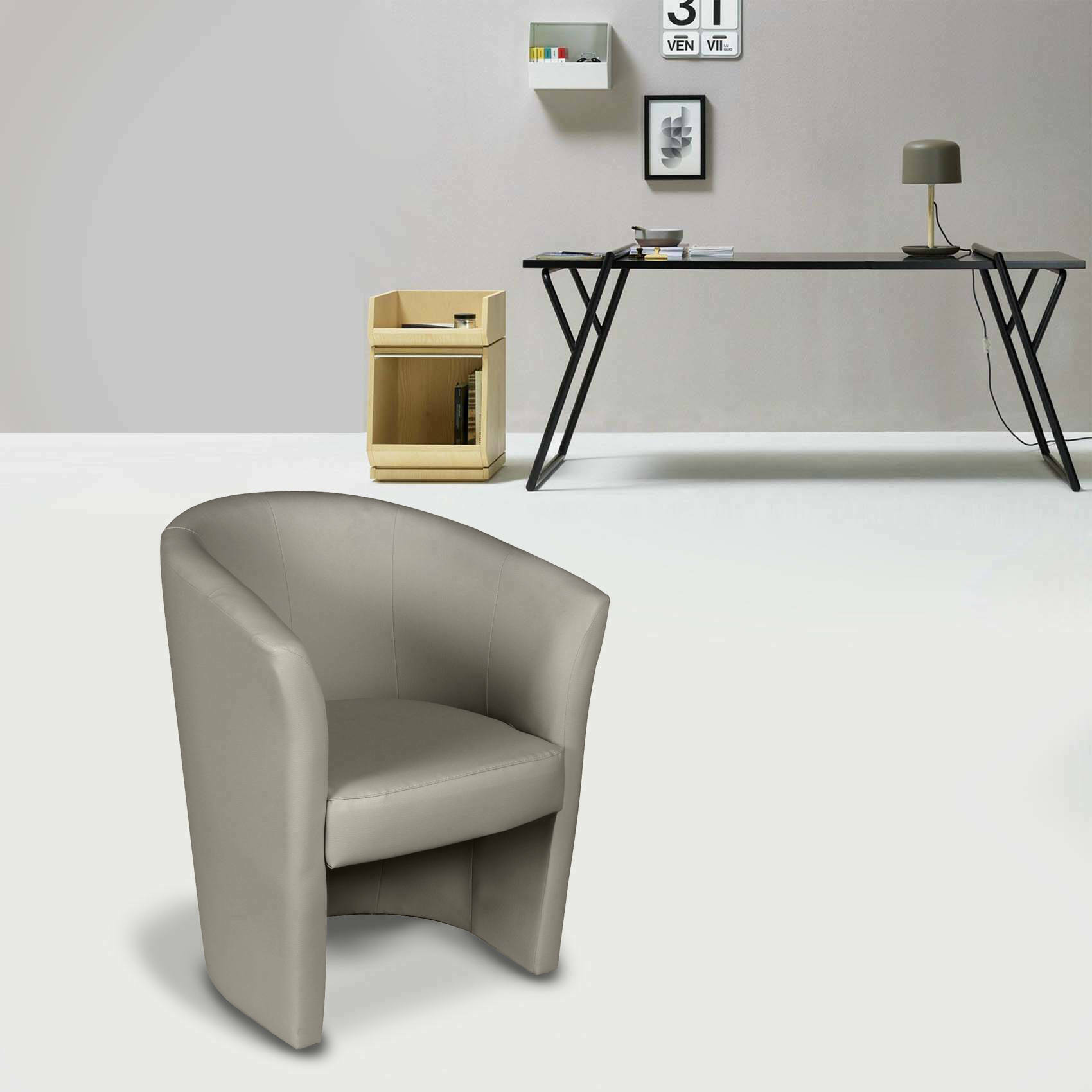 Poltrona Ago, Poltrona da salotto, Seduta imbottita, Sedia con braccioli in ecopelle, 64x63h76 cm, Grigio