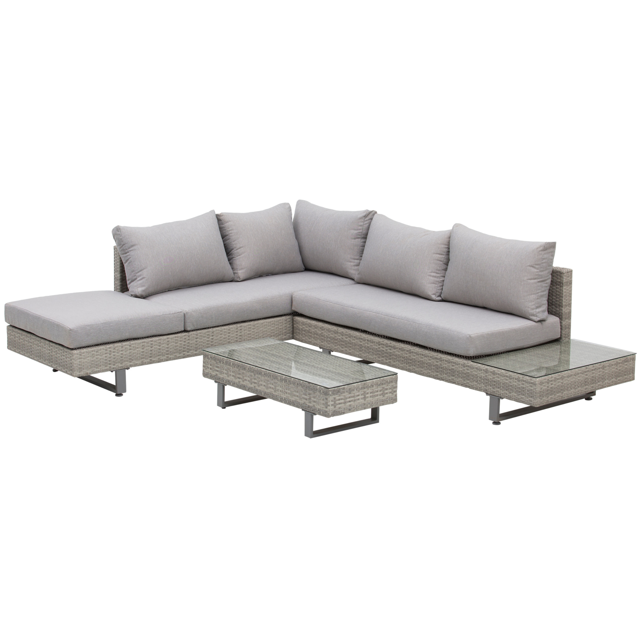 Conjunto de Muebles Set de Sofás Ratán 3 Piezas Cojines Extraíbles Acero Gris