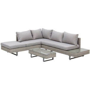 Conjunto de Muebles Set de Sofás Ratán 3 Piezas Cojines Extraíbles Acero Gris