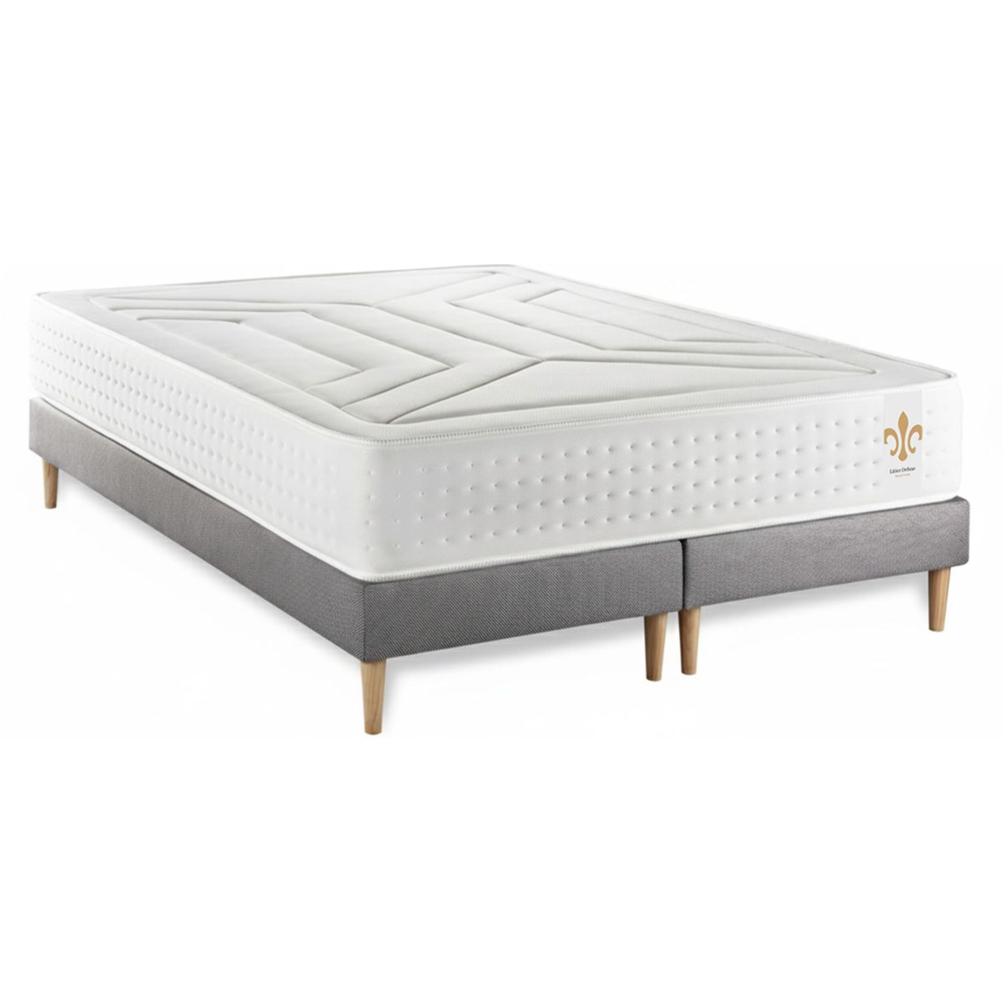 Ensemble Matelas Vingt-Quatre - 24cm - Ressorts ensachés et mémoire de forme - Confort d'exception - Sommier Tapissier Gris