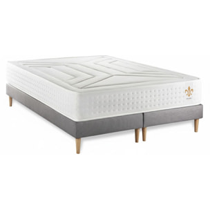 Ensemble Matelas Vingt-Quatre - 24cm - Ressorts ensachés et mémoire de forme - Confort d'exception - Sommier Tapissier Gris