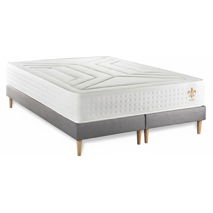 Ensemble Matelas Vingt-Quatre - 24cm - Ressorts ensachés et mémoire de forme - Confort d'exception - Sommier Tapissier Gris