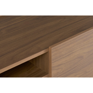 Meuble TV finition bois foncé noyer 3 portes L180 cm SANAA