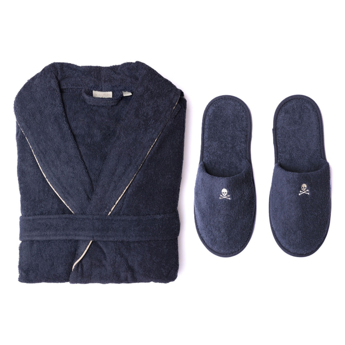 Scalpers Set de Albornoz en algodón 100% suave y absorbente con bordado en color Azul marino