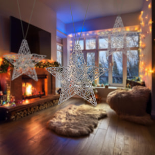 estrella luminosa plateada con 30 micro led 30x5x30cm