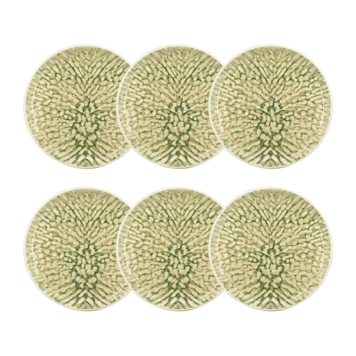 Lot de 6 assiettes à dessert vertes en grès 20cm  JADE