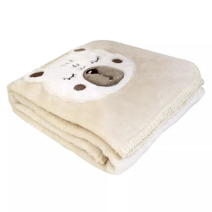 Plaid enfant polyester brodé beige Petit ours angora