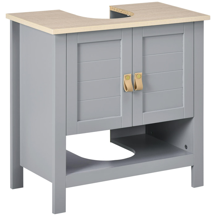 Armario para Debajo de Lavabo Compacto con 2 Puertas y Estante Interior Ajustable Mueble Auxiliar de Almacenamiento para Baño 60x30x60 cm Gris