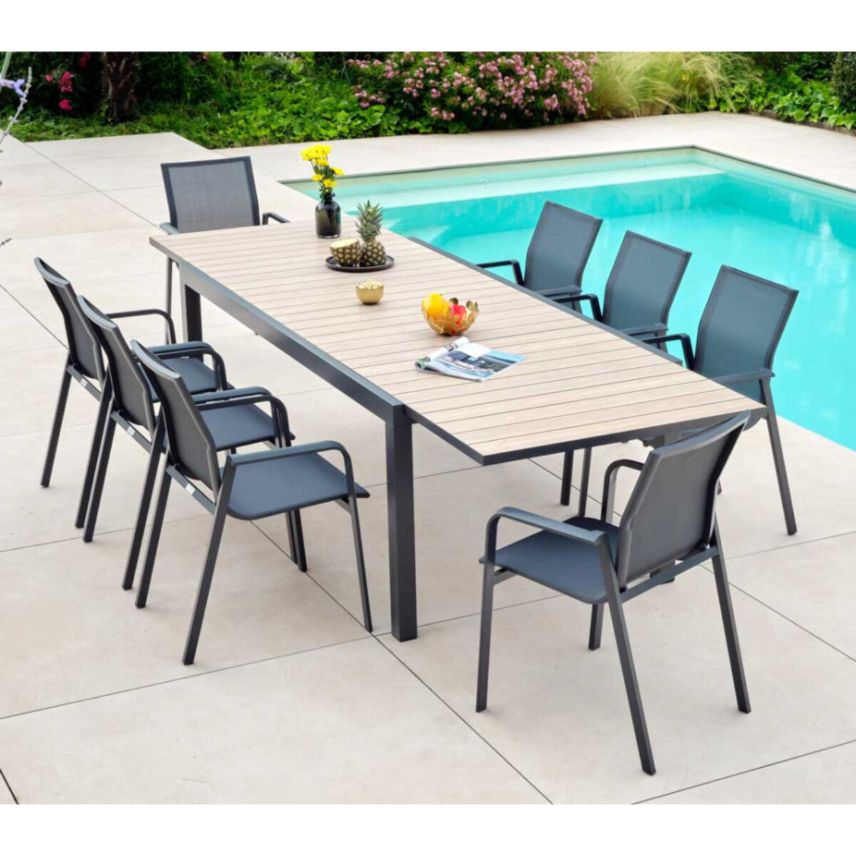 Ensemble table et chaises de jardin  - effet bois - OLERONY