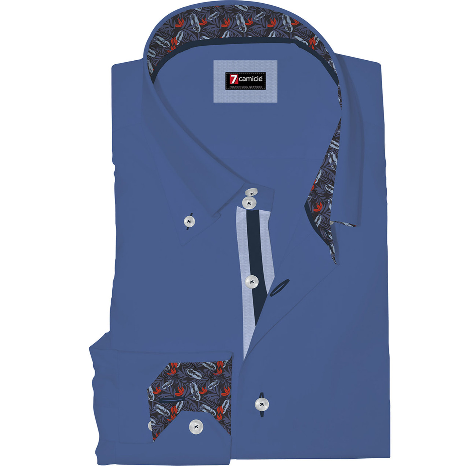 Camicia Uomo 2 Bottoni Button Down Slim Satin Unito Blu avion