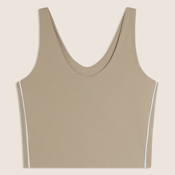 Canotta cropped slim fit con scollo a V in jersey quick dry