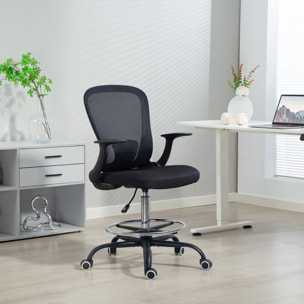Chaise bureau ergonomique assise haute réglable 54-74cm pivotant 360° accoudoirs relevables maille respirante noir