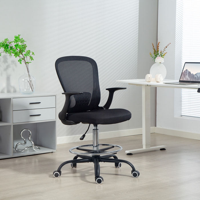 Chaise bureau ergonomique assise haute réglable 54-74cm pivotant 360° accoudoirs relevables maille respirante noir